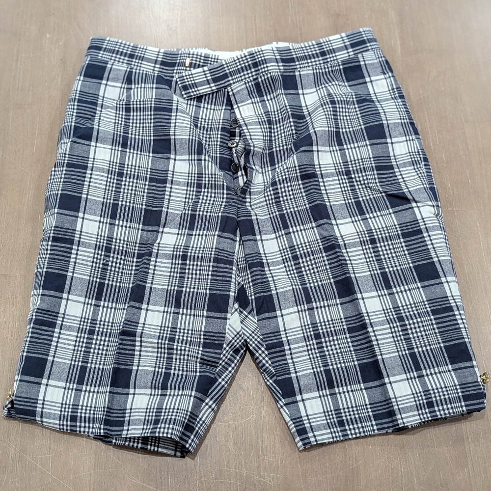 $1050 Mens THOM BROWNE Backstrap Cotton Shorts Navy Plaid 4 - XL